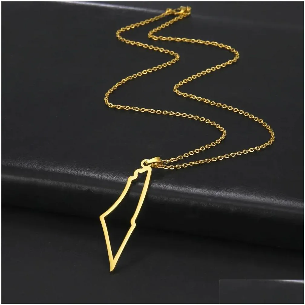 Israel Map Pendant Necklace for Women Men 14k Yellow Gold Color Neck Chains Country Geography Jewelry