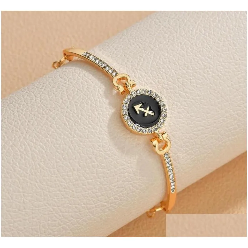 Charm Bracelets Birth Jewelry Constellations 12 Zodiac Signs For Women Men Birthday Gift Cubic Zircon Bracelet Drop Delivery Dh2Vp