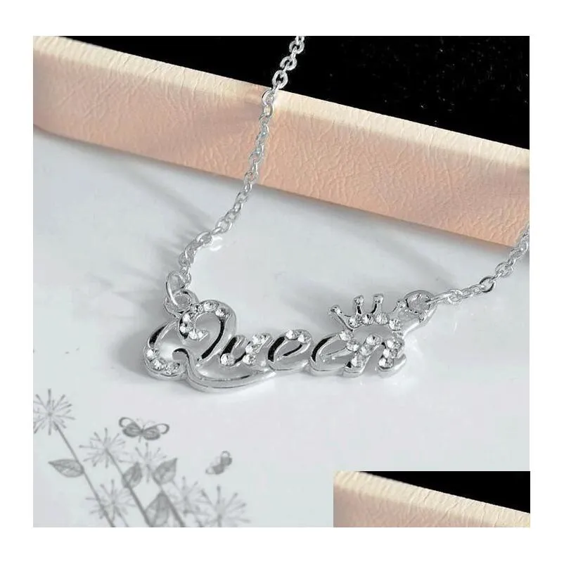 Pendant Necklaces Gold Sier Queen Crown Chain Necklace Zircon Crystal Letter Women Fashion Jewelry Birthday Gift 3 Color For Choice Sh Dh8Rz