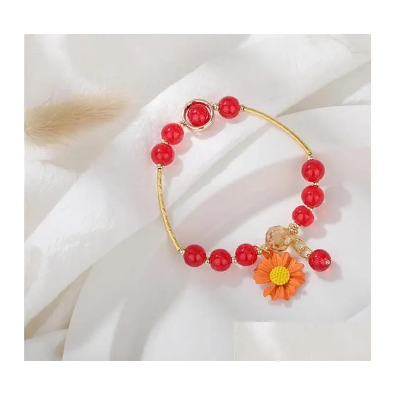 Beaded Popcorn Cute Crystal Strands Bracelets Womens Little Daisy Flower Bracelet Good Friend Girls Jewelry Gift Drop Delivery Dh0Zc