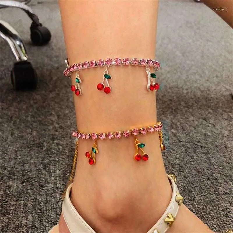 Anklets 10pcs Women`s Tasty Cherry Anklet Sweet Style Cubic Zirconia Anniversary Gift Tobilleras Pulsera Para Tobillo L230911