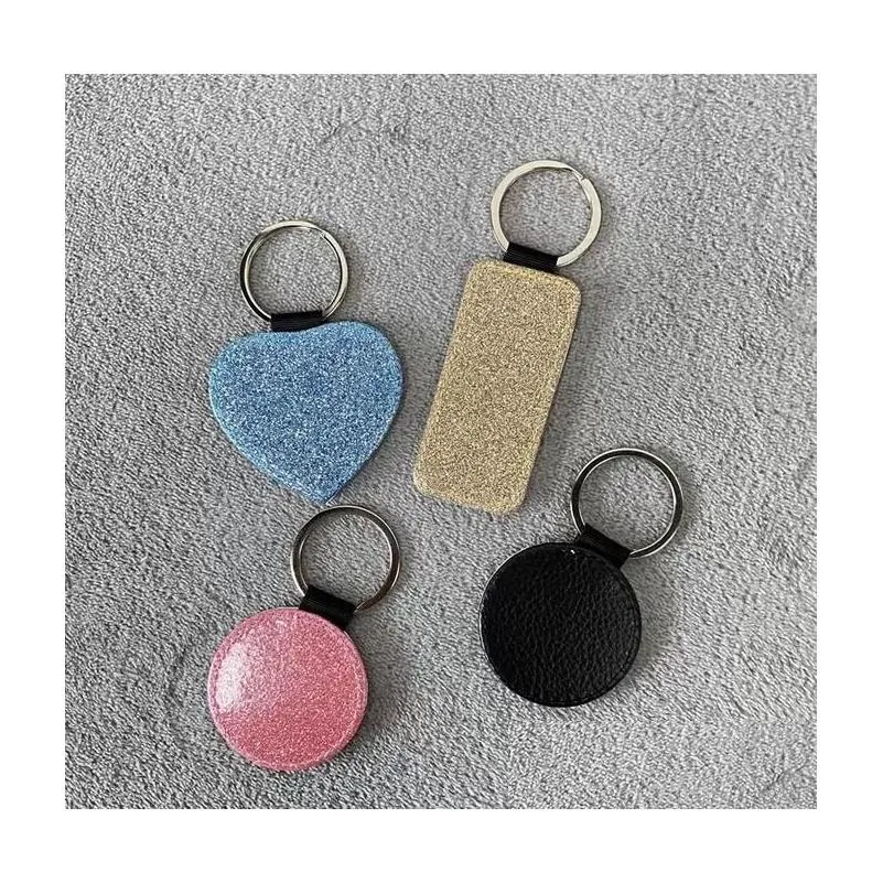 Keychains & Lanyards Glitter Pu Leather Blank Heat Thermal Transfer Sublimation Keychain Bling Phone Charms For Christmas In Round He Dhtvq