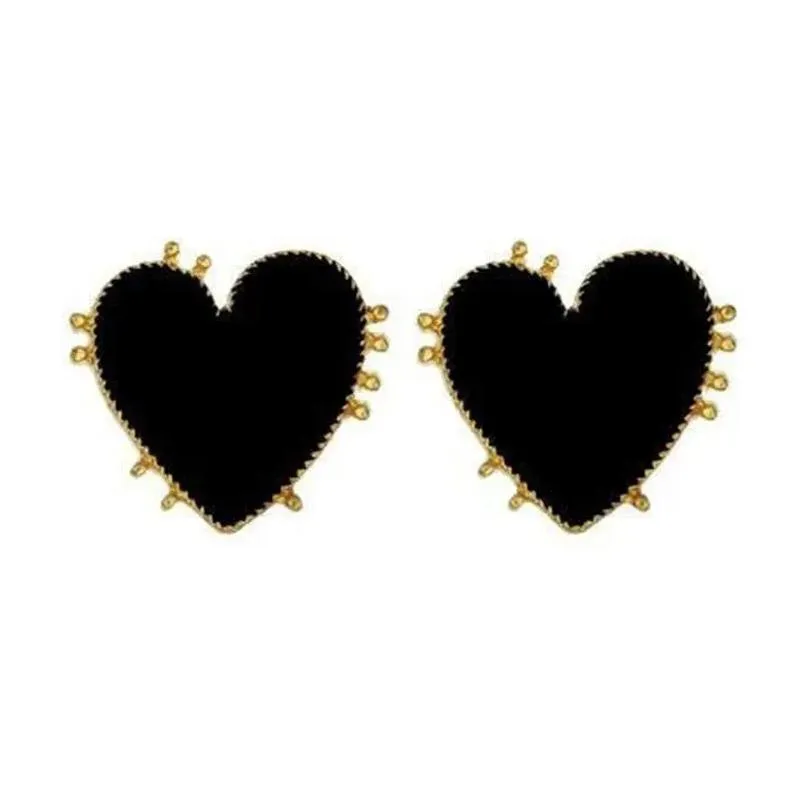 Vintage Red Heart Stud Earring Women Heart 14k Yellow Gold Earrings Wedding Statement Earrings Fashion Party Jewelry