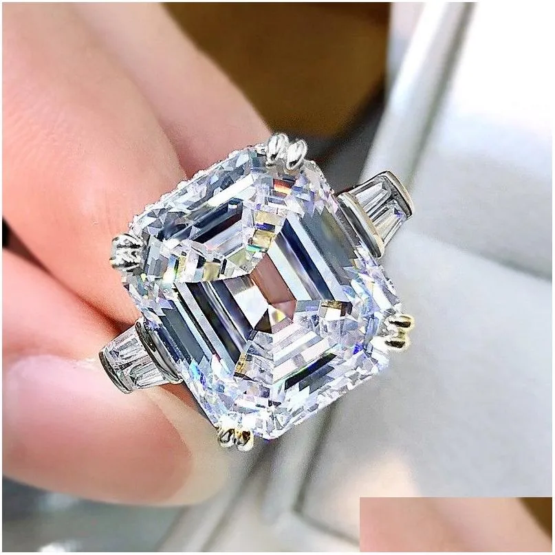Original 925 Silver Square ring Asscher Cut Simulated Diamond Wedding Engagement Cocktail Women topaz Rings finger Fine Jewelry