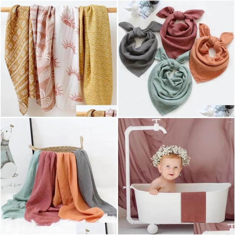 Blankets 60x60cm Muslin Squares Baby Swaddle Blanket Bib Scarf Handkerchief Burp Cloth Set
