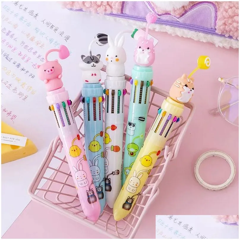 wholesale 20pcs Cartoon Pendant 10 Color Ballpoint Pen School Pens to Write Kawaii Stationery Ball Point Pen Writing Pretty 240109