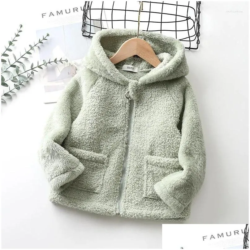 Jackets Young Children Fleece Jacket Baby Boys Girls Autumn Winter Kids Hooded Faux Fur Outerwear Windbreaker Teen Clothes Warmer