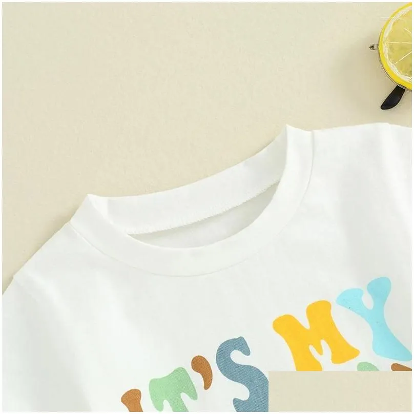 Clothing Sets It S My Birthday Toddler Baby Boys Summer Outfits Letter Print T-Shirt Tops Rolled Jogger Shorts Set Casual