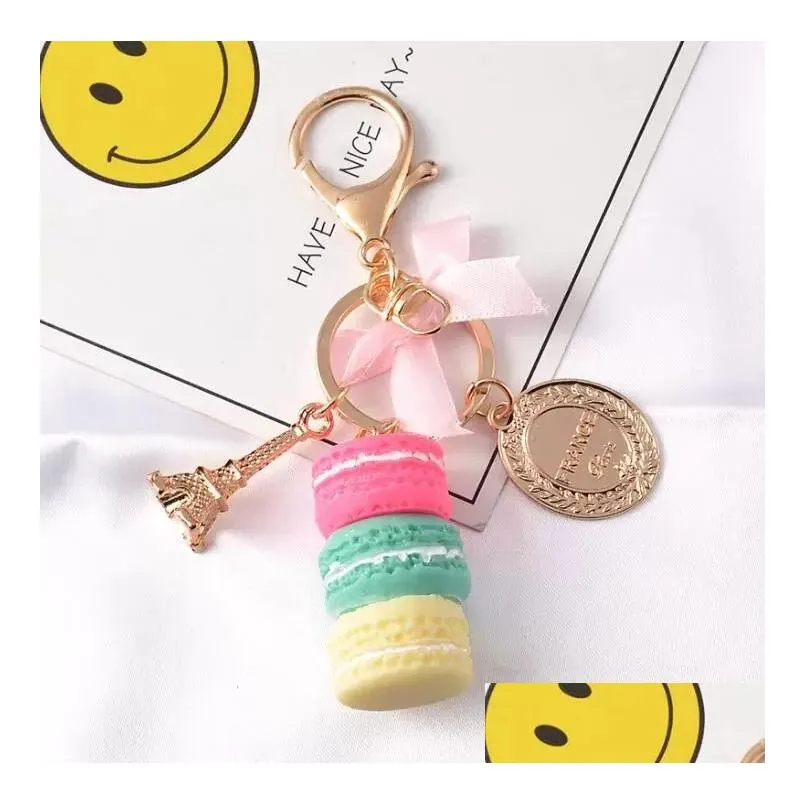Keychains & Lanyards Cake Fashion Cute French Pastries Keychain Bag Charm Car Key Ring Wedding Party Gift Jewelry For Drop Delivery A Dhns3