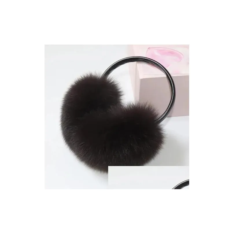 Ear Muffs Arrival Women P Genuine Fox Fur Earmuff Winter Lady Big Pompoms Fluffy Earmuffs Warm 100% Real Er Drop Delivery Dhmkp