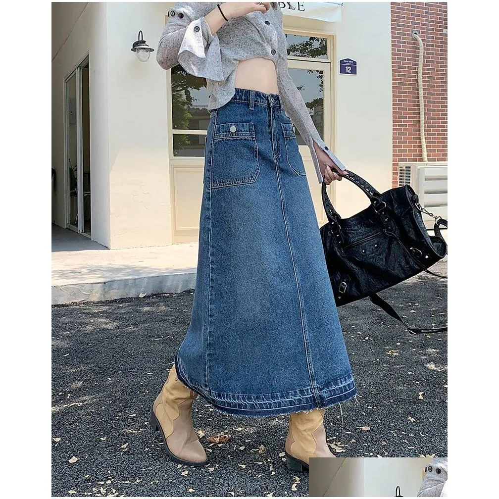 Skirts S-Xl Ball Grown Long Denim Skirt Korean Style High Waist A Line Midi Women Jeans 760003 230505 Drop Delivery Dhzrm