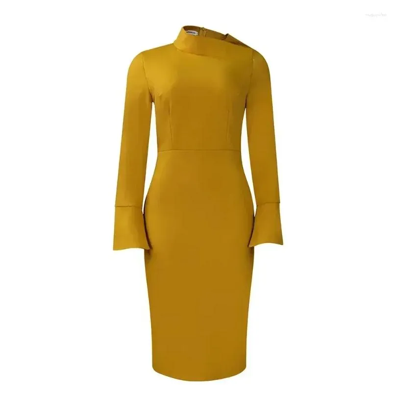 Ethnic Clothing Autumn Elegant Office Pencil Dress Women`s Oblique Neck Long Sleeved Solid Slim Fashion Business Commuter Women