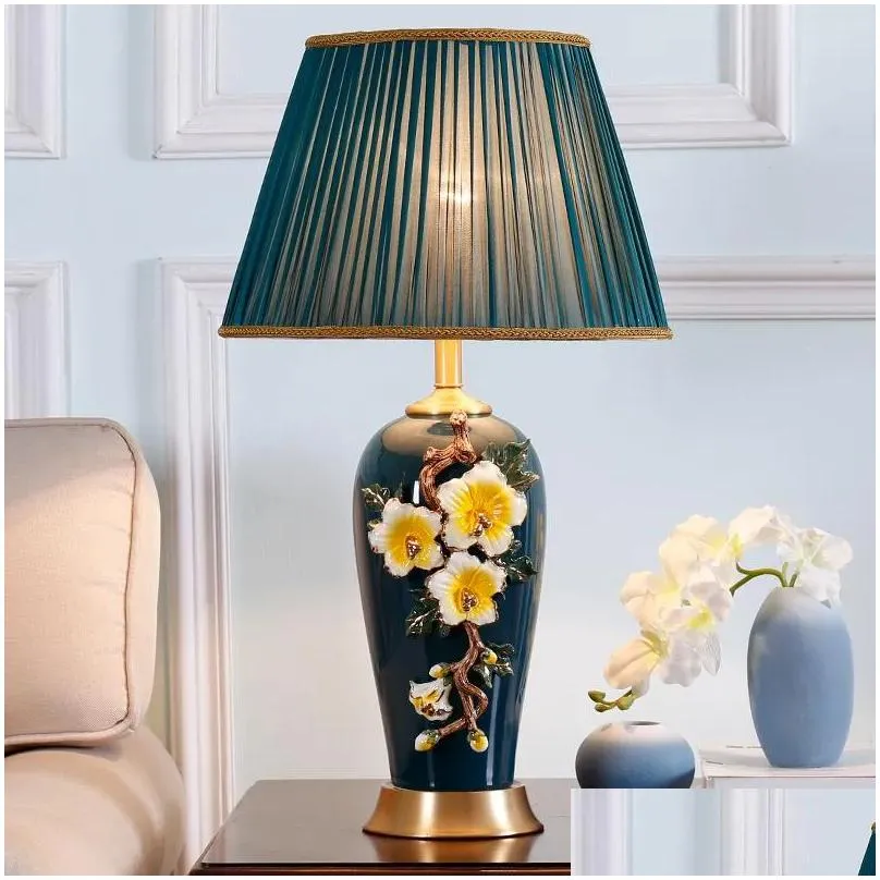 Table Lamps TUDA 40x75cm Living Room Large Luxury Enamel Ceramic Lamp Bedroom Bedside American Chinese