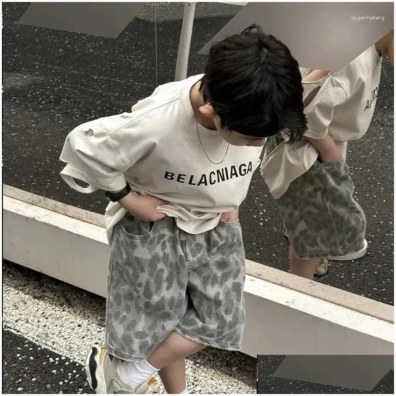 Trousers Children Clothing Personality Handsome Shorts 2024 Summer Boys Fashion Loose Leopard Print Korean All Match Casual Pants