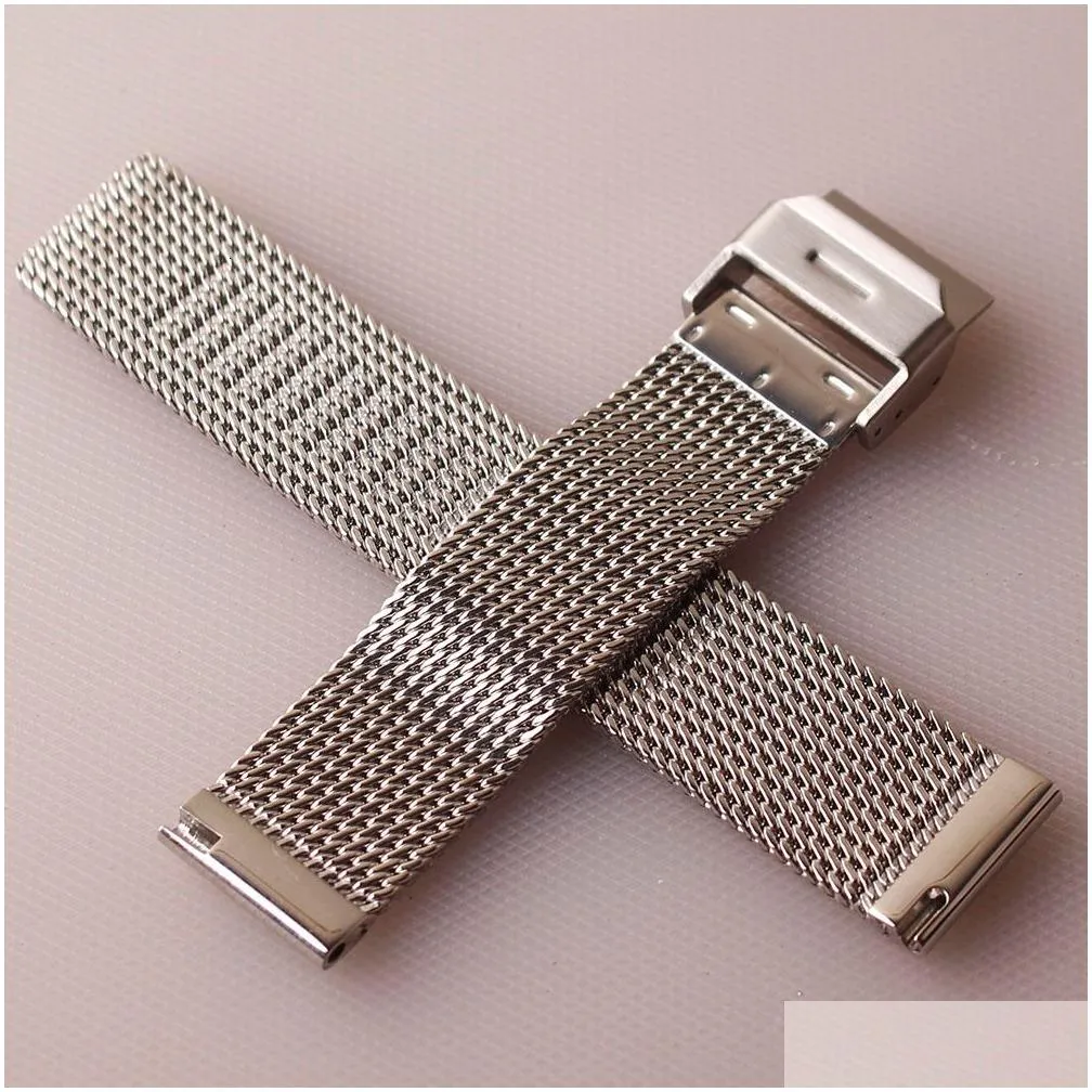 Watch Bands Stainless Steel Mesh Watchband 18Mm 19Mm 20Mm 21Mm 22Mm 24Mm Sier Strap Bracelet Special Fold Clasp Deployment Quick Pin Dhkw5