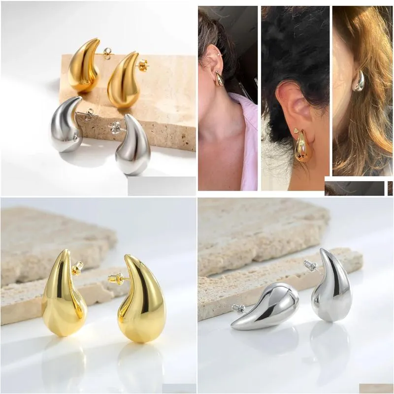 Fashion Tear Drop 14k Gold Earrings Dupes for Women Lightweight Smooth Waterdrop Hoop Earrings Trendy Jewelry Gift 2024