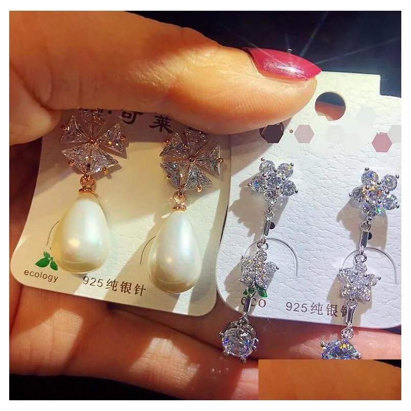 Charm New Korean Style Women 925 Sier Needle Zircon Pearl Earrings Valentines Day Girls Gift Statement Epacket Ship Drop Delivery Jew Dhun1