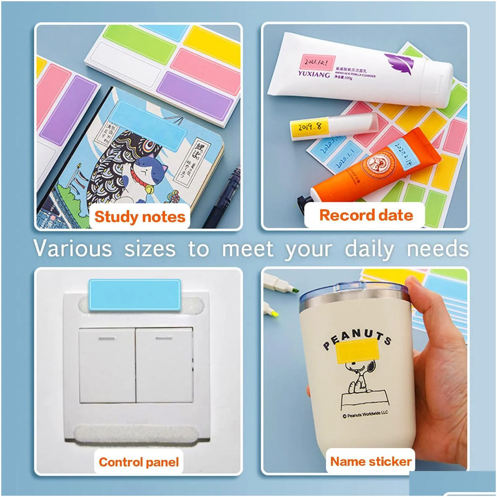 wholesale Assorted Colors Waterproof Removable Labels Self-Adhesive Rectangular Stickers Water/Oil/Tear Resistant for Food Containers Kitchen Storage