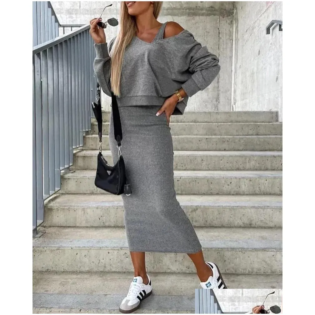 Work Dresses Elegant For Women Fall/Winter 2024 Sleeveless Vest Style V-Neck Hooded Sweatshirt Crop Top Two-Piece Casual Fashion