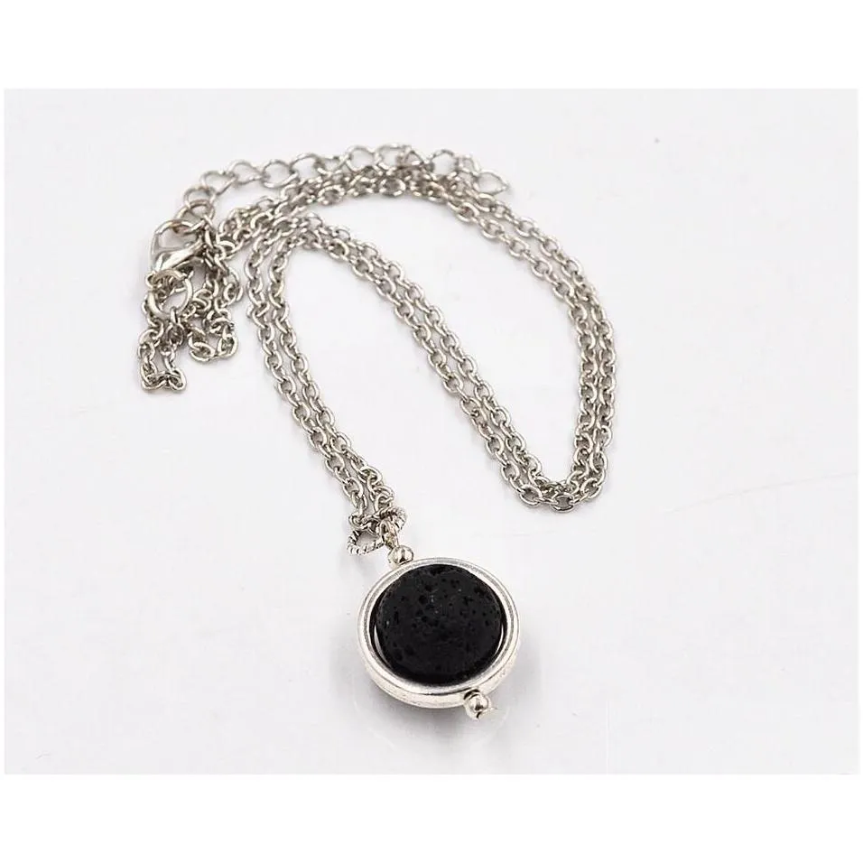 Pendant Necklaces 14Mm Lava-Rock Bead Necklace Aromatherapy Essential Oil Diffuser Black Lava Jewelry For Women Best Gift Drop Deliver Dhv1B