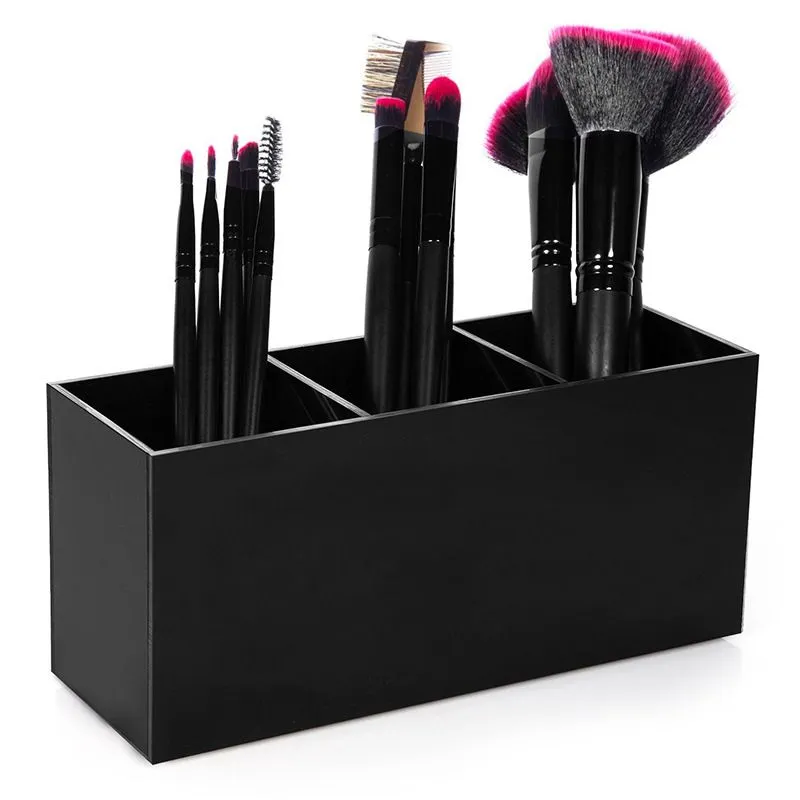 Three Slots Acrylic Makeup Organizer High Quality Black Plastic Desktop Lipsticks Stand Case Fashion Makeup Tools Storage Box