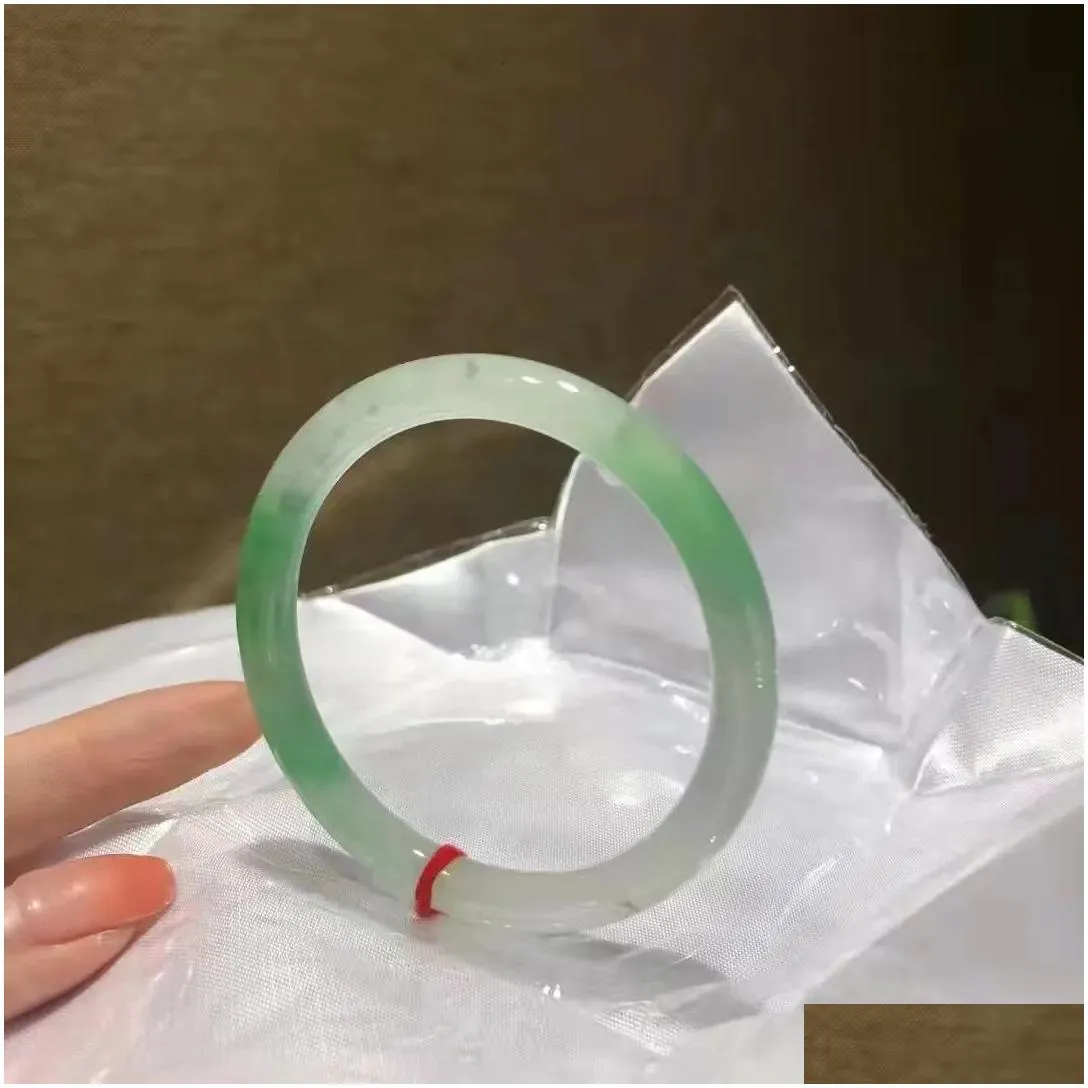 Bangle Jingle Fine Green Jade Bracelets Jewelry Accessories Women Natural Myanmar Jadeite Thin Round Jades Stone Bangles 230710