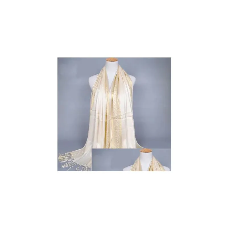 Scarves Hijab Femme Musman Luxury Sparkly Gold Bright Silk Scarf Women Print Wraps Men Stoles Bandanas Bufanda Uni Hombres 220922 Dro Dhvsp