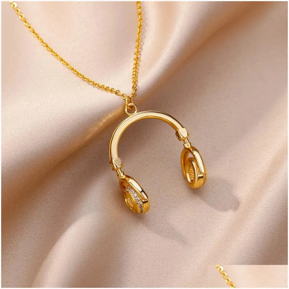 Zircon Headset Pendant Necklace for Women 14k Gold personality Necklaces 2024 Trend Jewelry free shipping