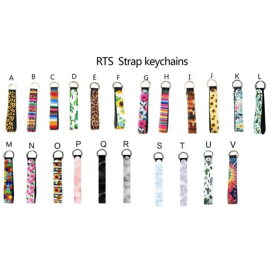 Keychains & Lanyards 29 Styles Wristband Floral Printed Key Chain Neoprene Ring Wristlet Keychain Drop Delivery Fashion Accessories Dh0Am
