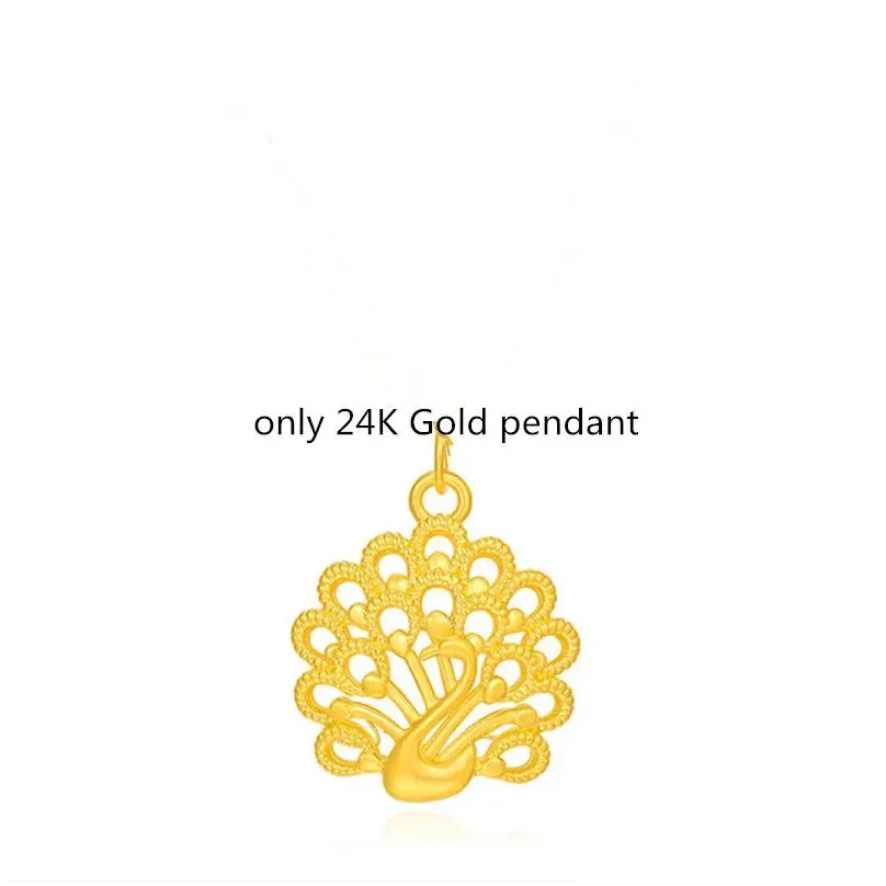 Chains SMILE Full Gold 999 Auspicious Bird Peacock Hollow Out Pendant 3D Hard Au750 Chain Women`s Boutique Jewelry Gift P204