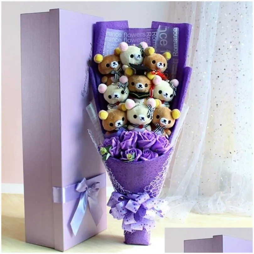 Cute Teddy Bear Stuffed Animal Plush Toy Cartoon Bouquet Gift Box Creative Birthday Valentine`s Day Christmas Gift 220217