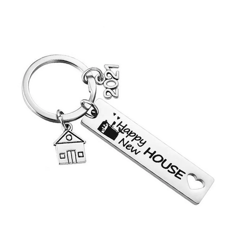 Keychains & Lanyards Stainless Steel Housewarming Keychain Pendant Family Love Creative House Lage Decoration Key Ring 12X50Mm Wholes Dh9M3