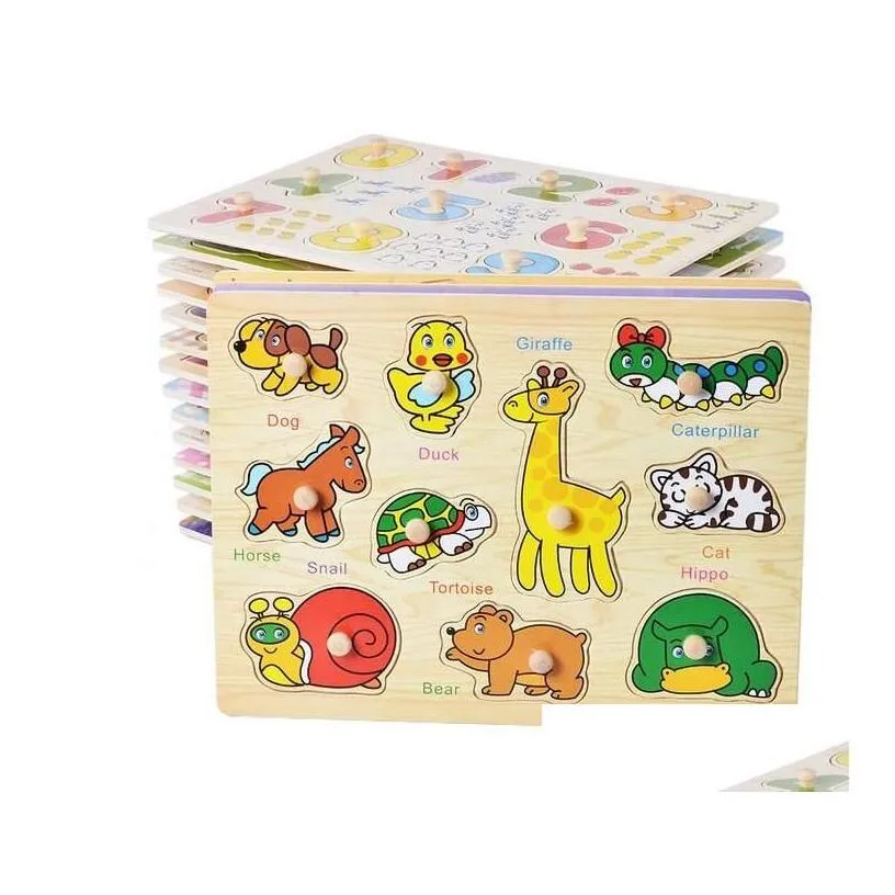 Puzzles Recognize Puzzle Montessori Toy Wooden 3D Puzzles Chop Boards Cartoon Animals Jigsaw Game Toys For Kid Early Learning Educatio