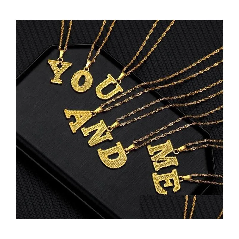 Pendant Necklaces New Arrival Tiny Gold Initial Letter Necklace For Women Hip Hop A-Z Alphabet Vintage Statement Jewelry Christmas Gif Dhqsc
