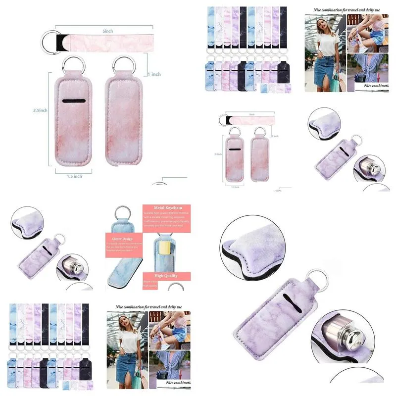 Keychains & Lanyards Marble Chapstick Holder Keychain Chapsticks Sleeve Pouch Lipstick Holders Lip Balm Keyring Key Chain Lanyard Wri Dhbbu