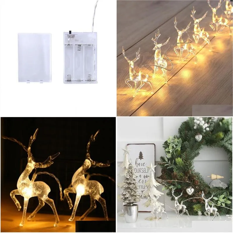 Strings Deer LED String Light 10LED Reindeer Battery Operated Outdoor Garland Xmas Holiday Lights Christmas Home Decor
