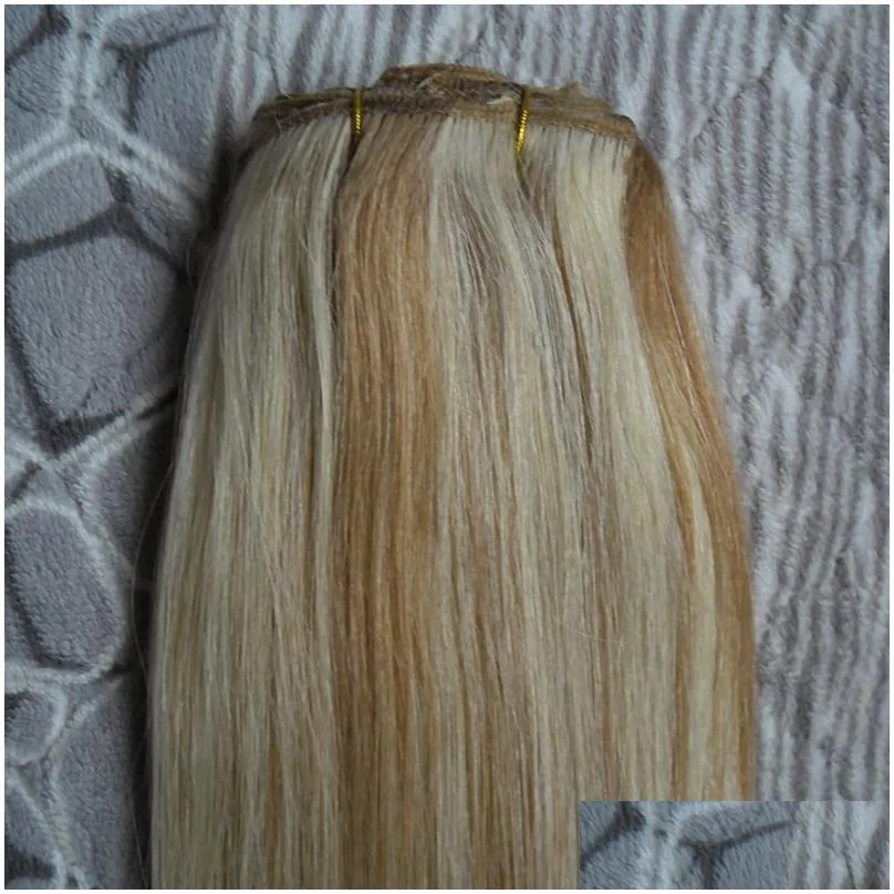 Hair Wefts Malaysian Virgin Straight 27/613 Blonde Weave Bundles 100G 1Pcs Human Extensions Double Weft Drop Delivery Products Dhopt