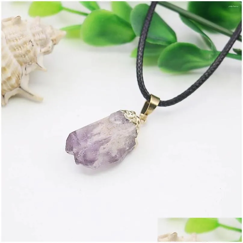 Pendant Necklaces 12x34mm Natural Stone Topazd/Pink Quartzd/Amethysd Original Mineral Necklace Irregular Chalcedony Gift For Women