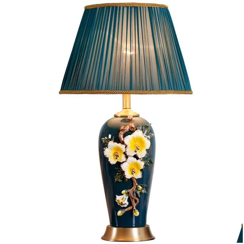 Table Lamps TUDA 40x75cm Living Room Large Luxury Enamel Ceramic Lamp Bedroom Bedside American Chinese