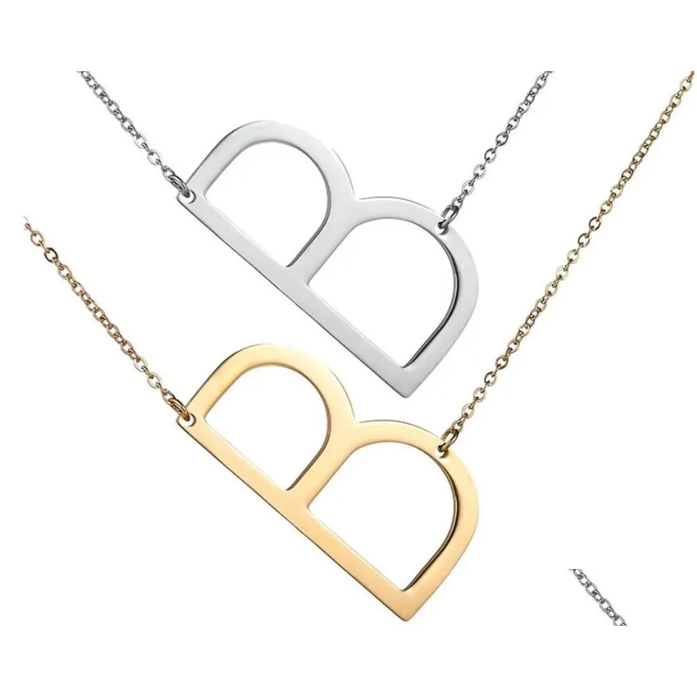 Pendant Necklaces Fashion Sideways Personalized A-Z English Letter Name Pendent Necklace Initial Gold Sier Plated Stainless Steel For Dhfoq