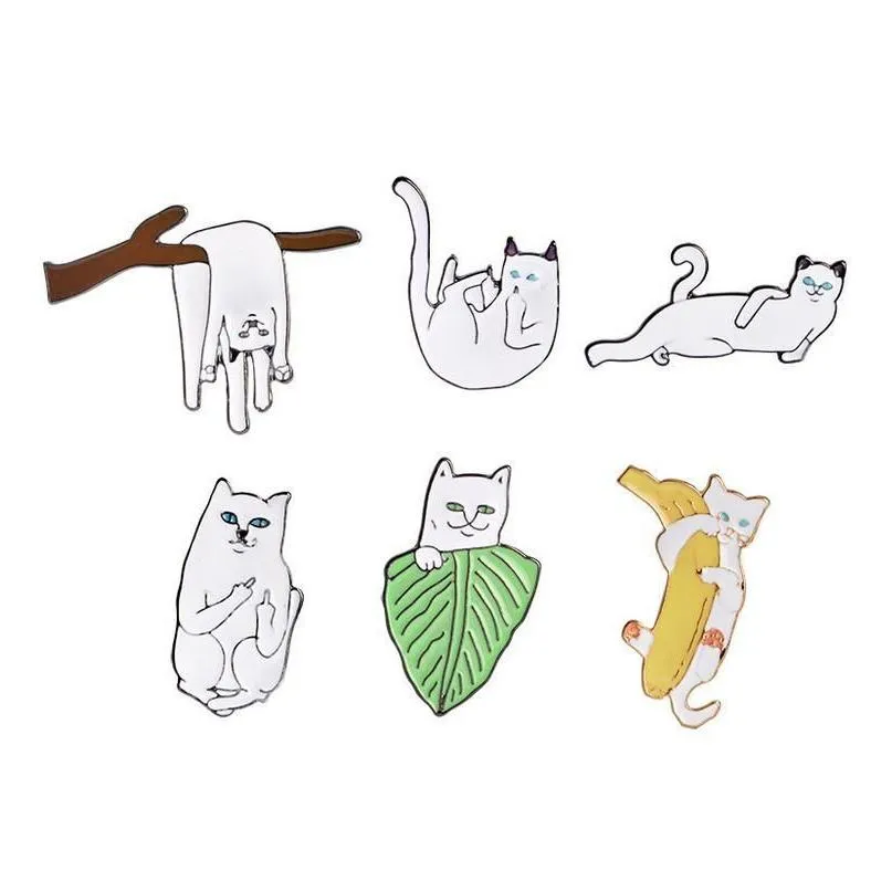 Pins, Brooches New Animal Cartoon Enamel Funny Lazy Cats With Banana Design Brooch Pins Button Lapel Cor Badge For Women Men Child Fa Dhcwh