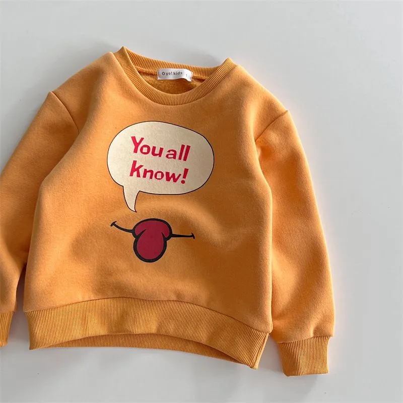 Kids cartoon letter printed sweatshirt boys girls round collar long sleeve sports pullover fall winter children velvet warm jumper tops