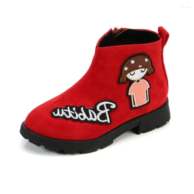 Boots Children Kid Baby Girls Ankle Sport Zip Short Bootie Casual Shoes Solid Flock Soft Lovely Cartoon Rubber