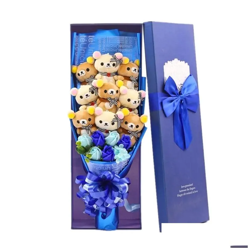 Cute Teddy Bear Stuffed Animal Plush Toy Cartoon Bouquet Gift Box Creative Birthday Valentine`s Day Christmas Gift 220217