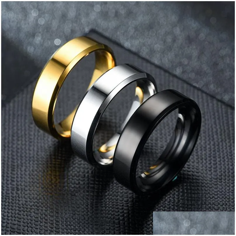 Wholesale 100pcs Stainless Steel Band Rings For Women 6mm Polished Silver Gold Black Plated Mens Ring Fashion Jewelry Wholesale Lots Wedding