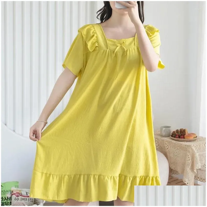 Women`s Sleepwear Sleeping Dress Loose Square Neck Short Sleeve Nightdress For Women Thin Summer Sleep Wear Nightgown Female Night