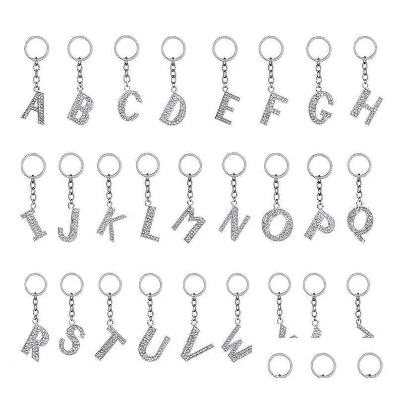 Keychains & Lanyards 26 A To Z Crystal English Letters Initial Keychain Key Rings Holders Bag Pendant Charm Fashion Jewelry Gift Epac Dhp9F