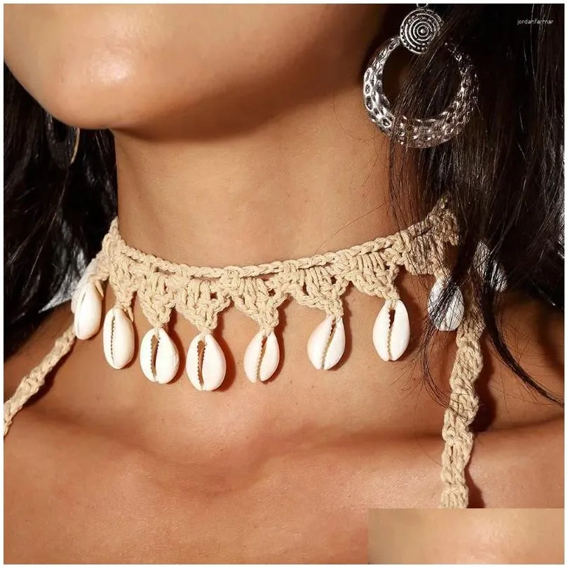 Pendant Necklaces Women Summer White Shell Choker Necklace Seashell Rope Chain Beach Girls Bohemian Jewelry