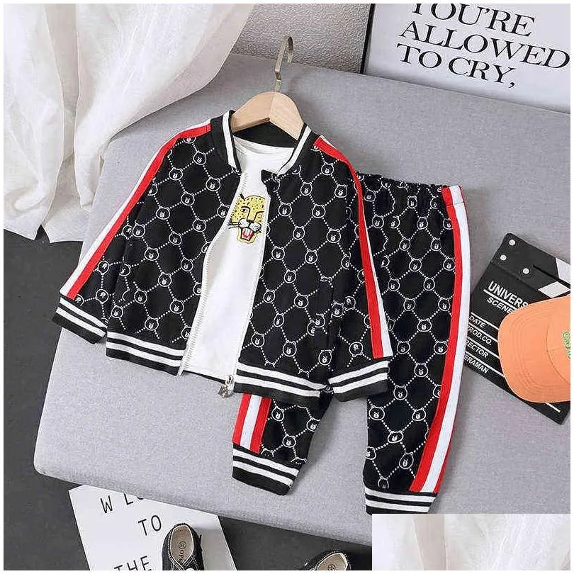 Tracksuits for Bebe Boys Toddler Casual Sets Baby Boys Clothes Sets Spring Autumn Newborn Fashion Cotton Coats+tops+pants 3pcs Y220310