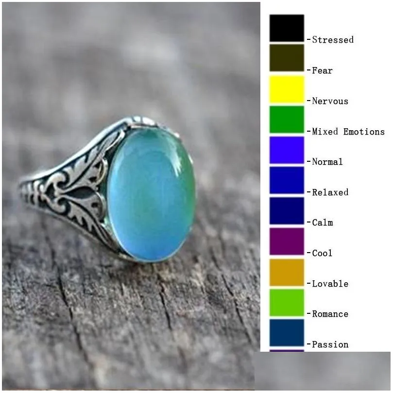 Vintage Color Change Mood Ring Oval Emotion Changeable Temperature Rings For Women